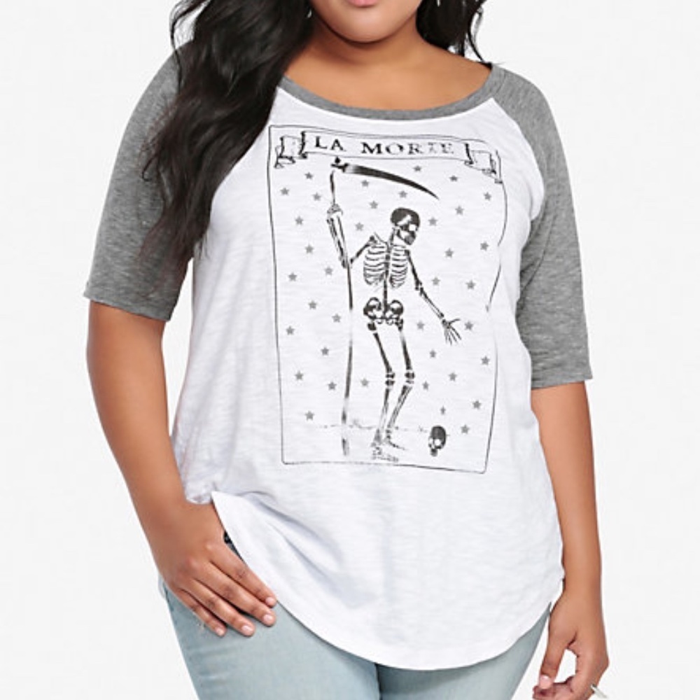 New! Torrid sz 2‎ Raglan Skeleton La Muerte Lotería Tee 2X